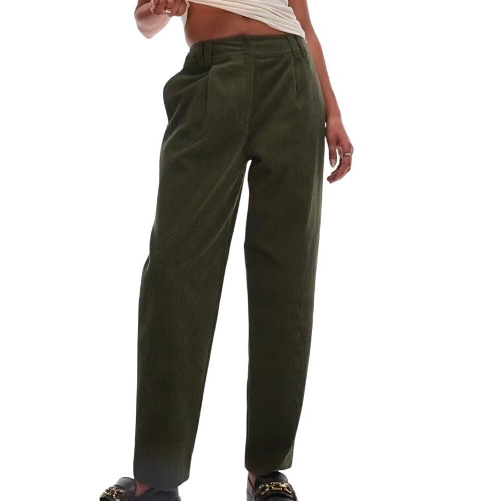 Topshop Women's Corduroy Peg Pants Olive Green Size 10 Dark Academia Preppy